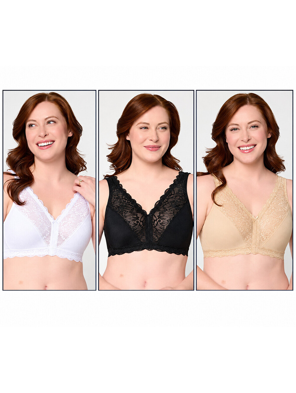 "As Is" Breezies Soft Support Lace Wirefree Unlined Bra S/3 Basic, Size 3X